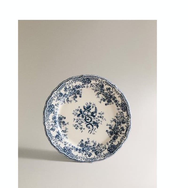 Prato de sobremesa de cerâmica com estampa floral